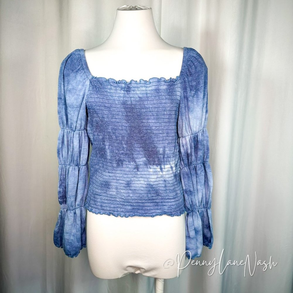 Rewash Blue Tie-Dyed Smocked Ruffle-Trimmed Top - Picture 3 of 10